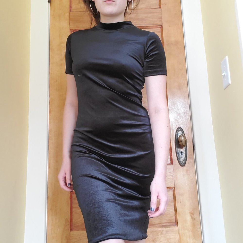 Zara High Collared Velvet Midi Bodycon Dress